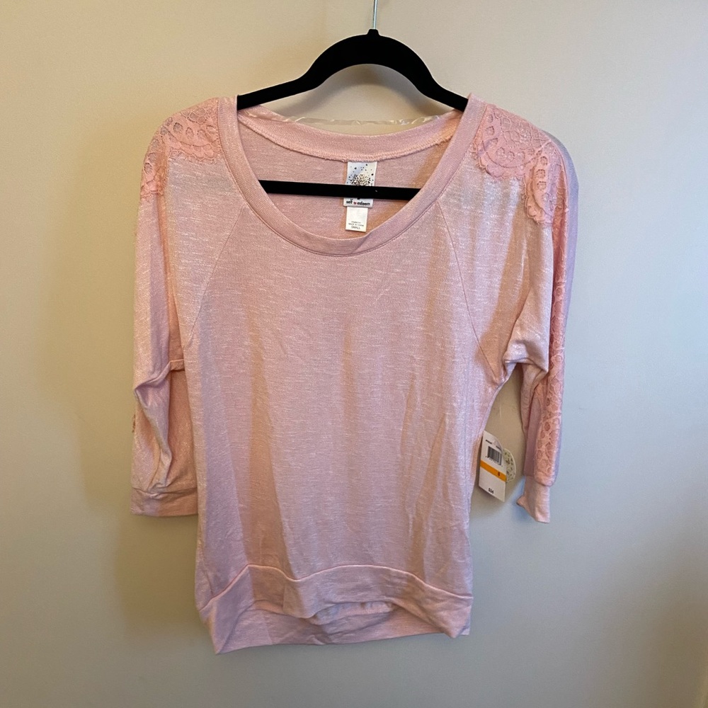 NWT Self Esteem Pink Shirt with Lace Detail Sleeves Small